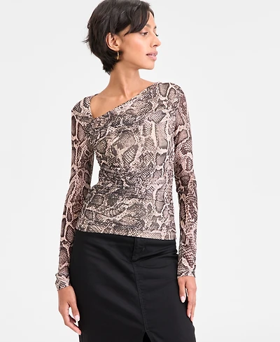 Guess Women's Bernardette Asymmetrical-Neck Long-Sleeve Top
