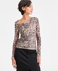 Guess Women's Bernardette Asymmetrical-Neck Long-Sleeve Top