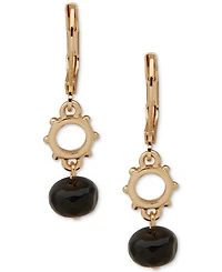 Anne Klein Gold-Tone Black Beaded Nailhead Drop Earrings