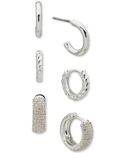 Anne Klein Metal 3-Pc. Set Twist Lattice Hoop Earrings