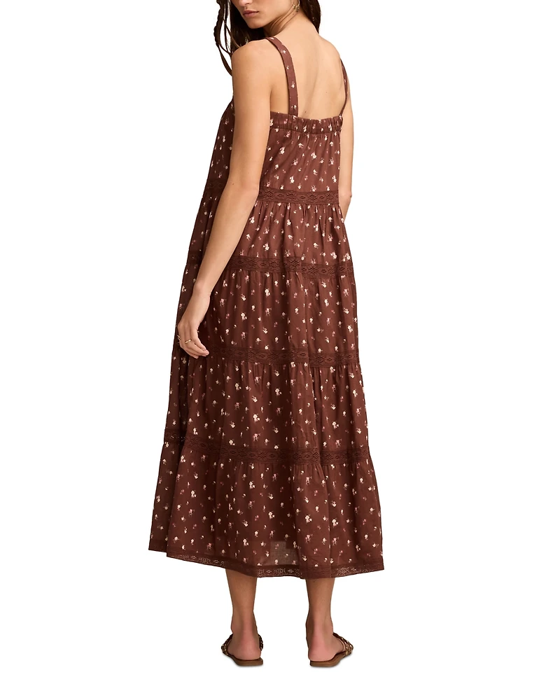 Lucky Brand Women's Cotton Market Day Floral Tiered Dress