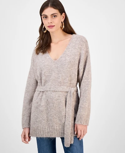 Guess Women's Kiyoka V-Neck Tie-Waist Long-Sleeve Sweater