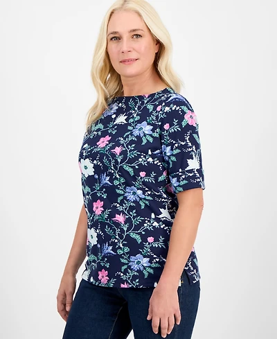 Style & Co Women's Printed Boat-Neck Elbow-Sleeve Top, Exclusively at Macy's