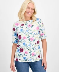 Style & Co Women's Printed Boat-Neck Elbow-Sleeve Top, Exclusively at Macy's