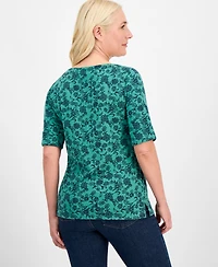 Style & Co Petite Floral Chintz Boat-Neck Elbow-Sleeve Top, Macy's Exclusive