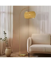 Wave Pendant Led Arc Standing Floor Lamp with Wicker Shade (81")