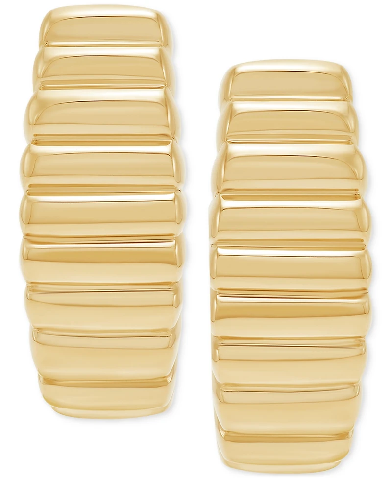 Polished Ribbed C-Design Small Hoop Earrings in 14K Gold, 59"