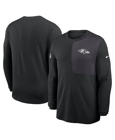 Nike Men's Black Baltimore Ravens Sideline Coach Uv Performance Long Sleeve T-Shirt