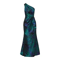 Adrianna Papell Women's Jacquard Printed Asymmetric One-Shoulder Gown