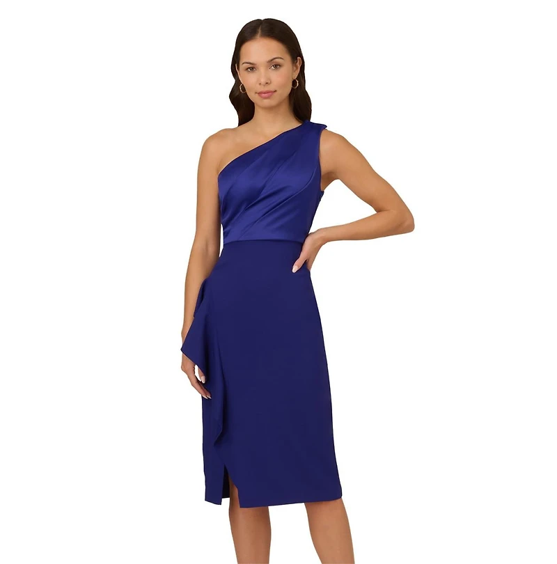 Adrianna Papell Women's One-Shoulder Satin Sheath Dress