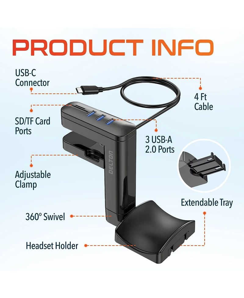 Delton HS7 Headset Holder and Usb Charging Stand