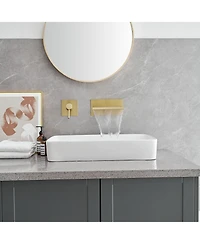 Single Handle Wall Mount Spout Waterfall Bathroom Faucet Brushed Nickel