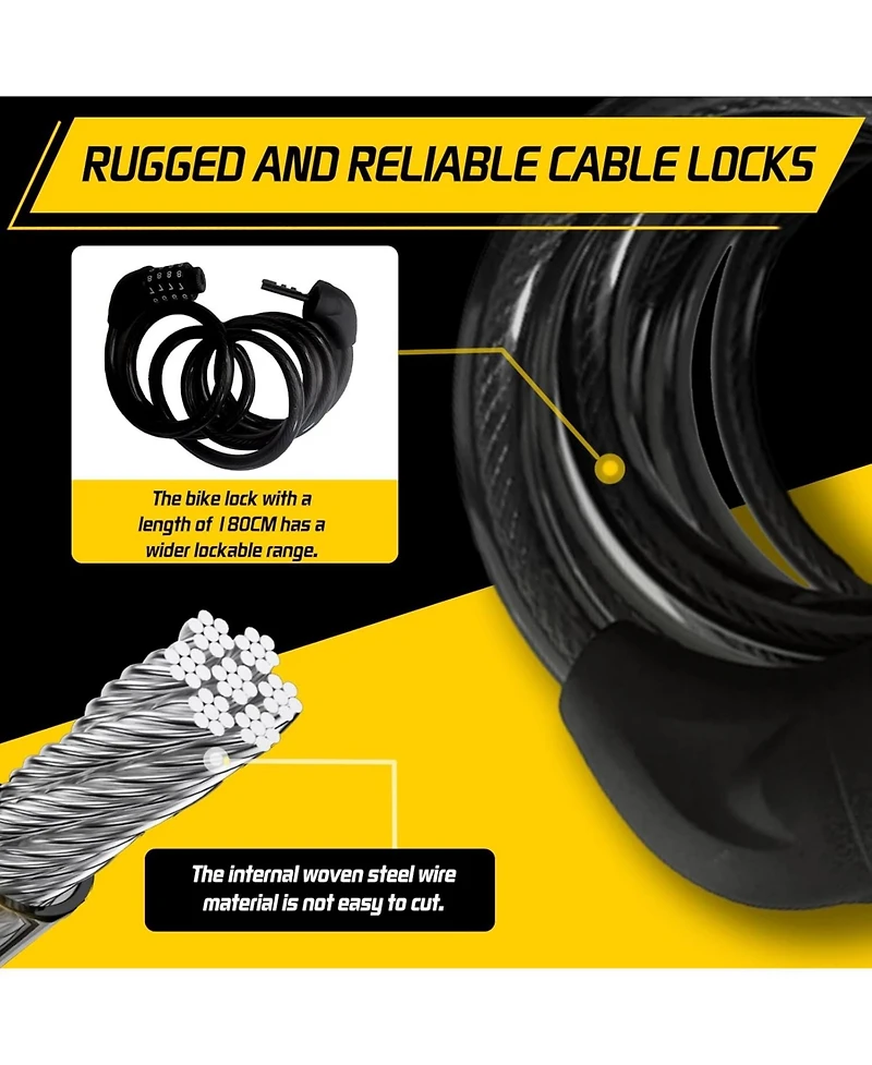 Bike Lock Cable, 6ft Basic Combination Lock