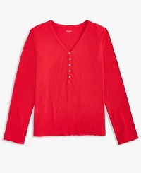 State of Day Women's Long-Sleeve Ribbed Henley Sleep Top Xs-3X, Created for Macy's