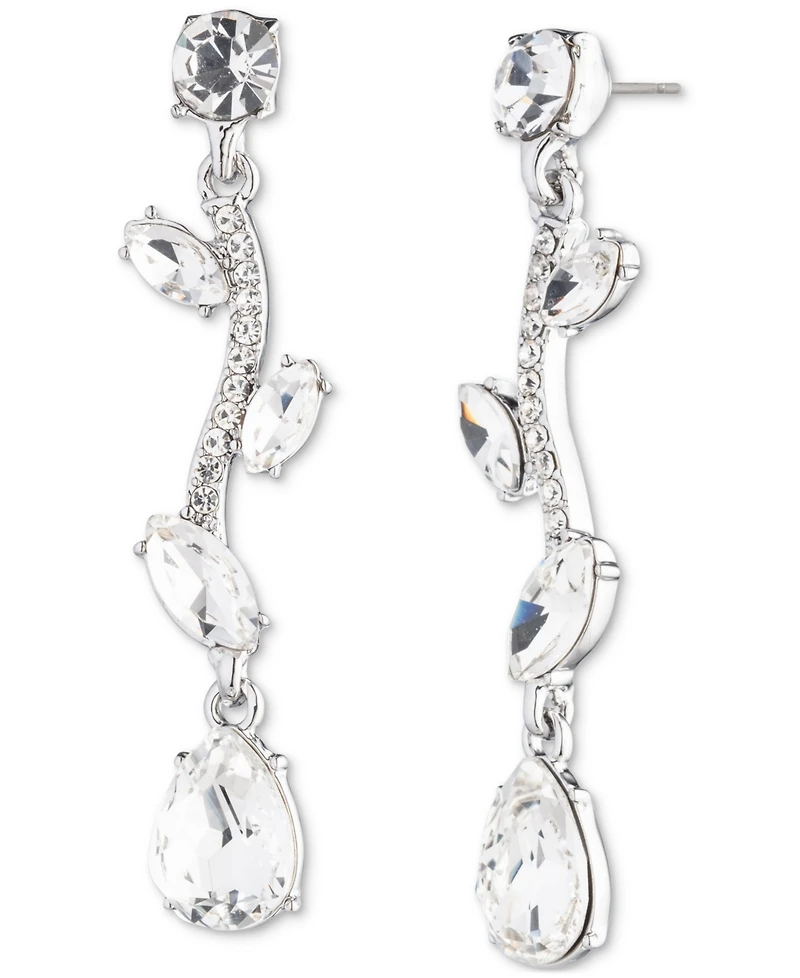 Givenchy Silver Tone Viney Linear Crystal Earrings