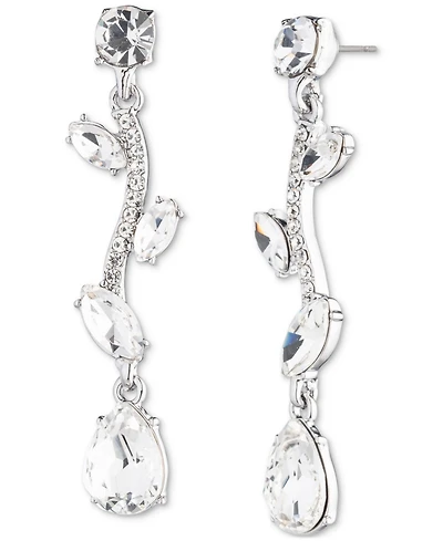 Givenchy Silver Tone Viney Linear Crystal Earrings