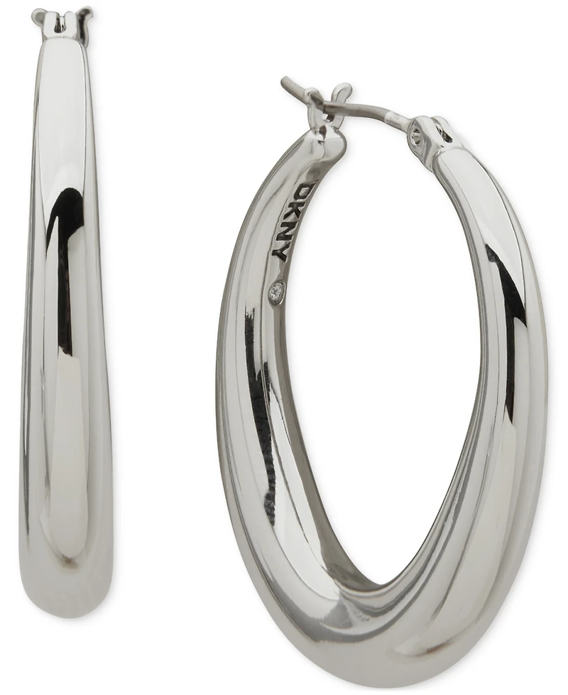 Dkny Tapered Rhodium Hoop Earrings