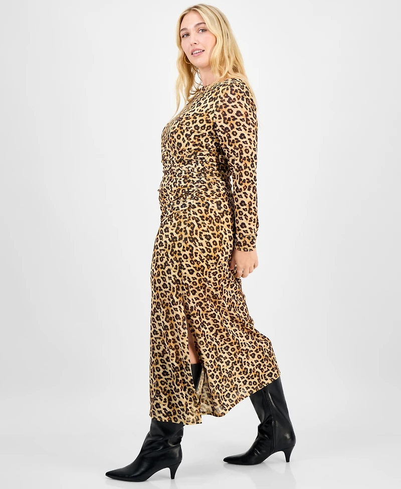 Bar Iii Trendy Plus Printed-Mesh Ruched Midi Dress, Macy's Exclusive