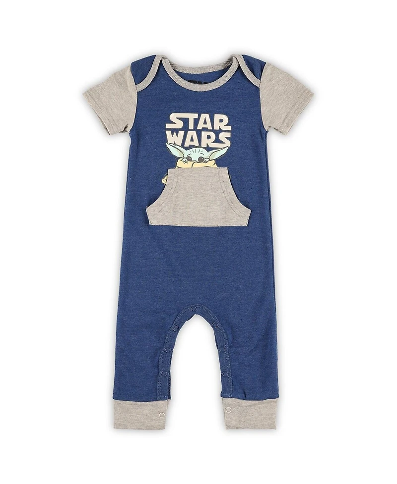 Children's Apparel Network Baby Boys and Girls 2-Pack Grogu Heather Navy/Heather Gray the Mandalorian Bodysuit Set