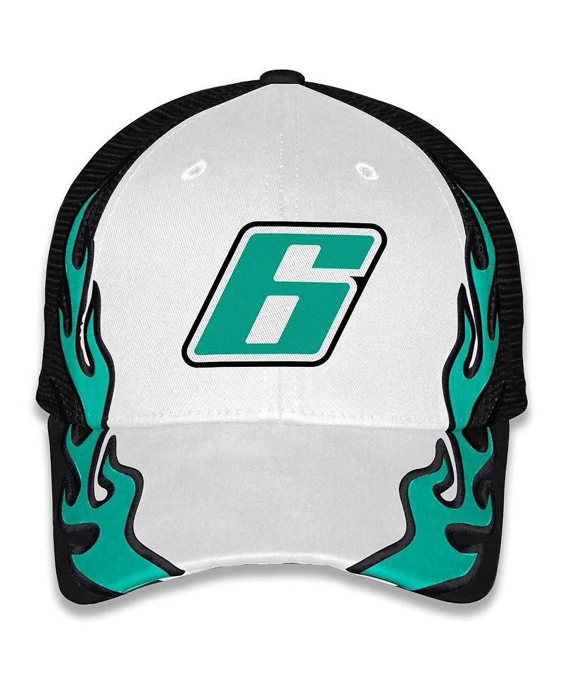 Checkered Flag Sports Men's and Women's Black/White Brad Keselowski BuildSubmarines.com Flame Trucker Adjustable Hat