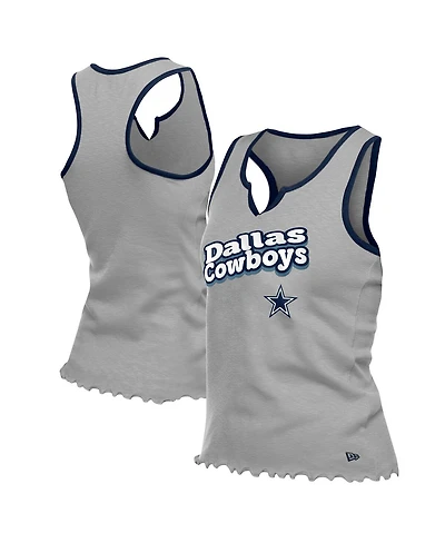 New Era Women's Silver Dallas Cowboys Lettuce Hem Notch Neck Tri-Blend Tank Top