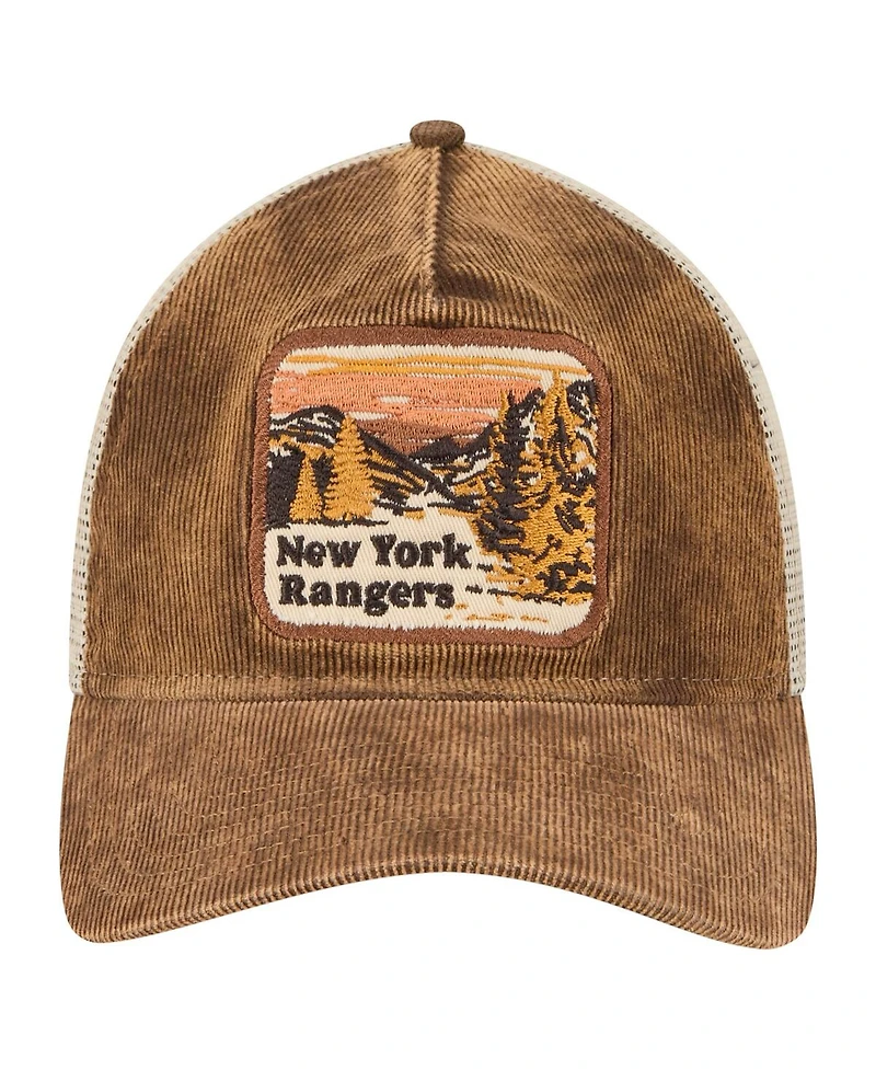 New Era Men's Brown/Cream New York Rangers Vintage Landscape 9TWENTY A-Frame Adjustable Trucker Hat
