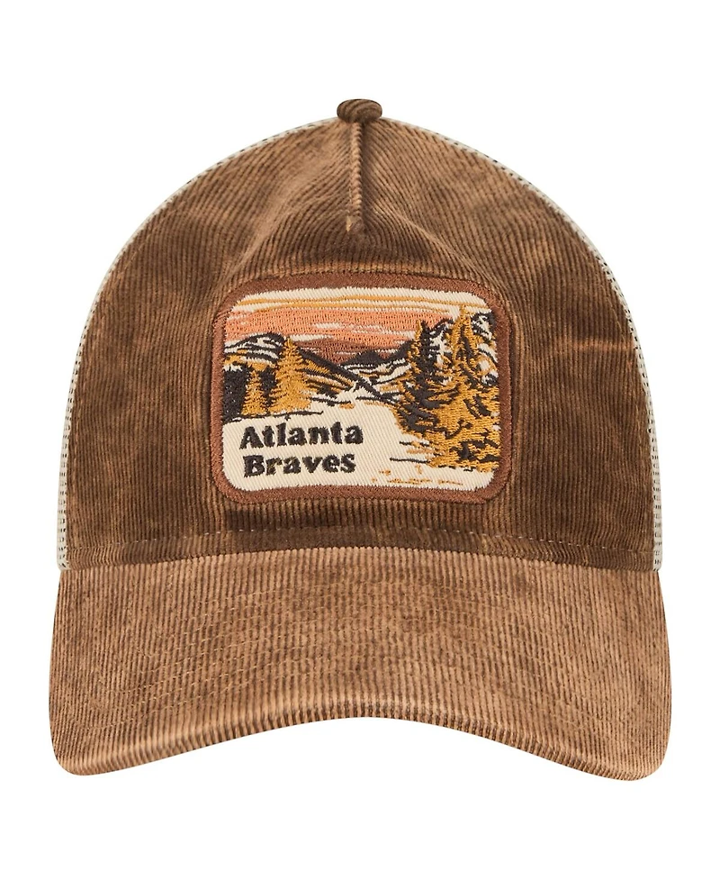 New Era Men's Dark Brown Atlanta Braves Vintage Landscape 9TWENTY A-Frame Adjustable Trucker Hat