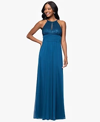 B&A By Betsy and Adam Petites Lace Long Halter Dress