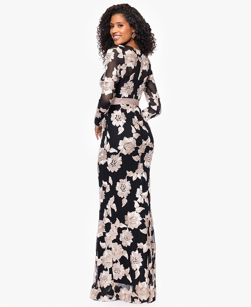 Betsy & Adam Petite Jacquard Printed Long Sheath Dress
