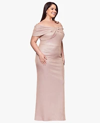 Betsy & Adam Plus Off-The-Shoulder Long Sheath Dress