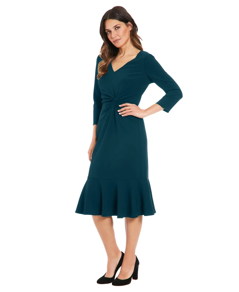 London Times Petite Side-Knit 3/4-Sleeve Midi Dress