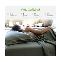 Cariloha Retreat 4-Piece Sateen Sheet Set | Laguna Blue | Split King | Lyocell Material | Breathable, Corner Straps, Extra soft & Cooling