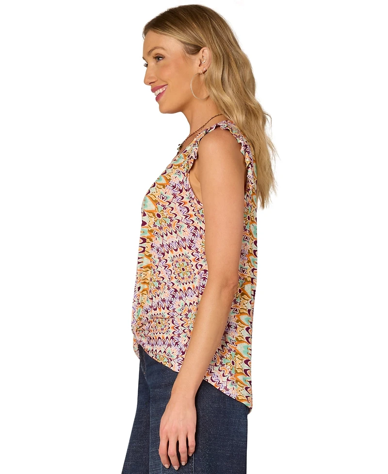 Democracy Petite Scoop-Neck Knot-Hem Cap-Sleeve Top