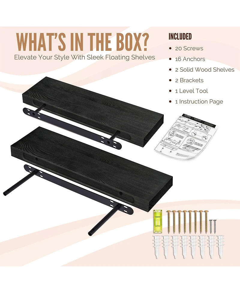 Sorbus 2 Pack 16" Solid Wood Floating Shelves - for Bathroom Decor, Books, Bedroom & Living Room