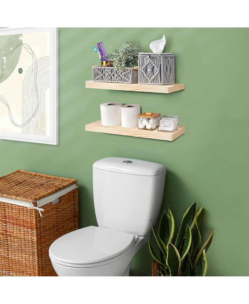 Sorbus 2 Pack 16" Solid Wood Floating Shelves - for Bathroom Decor, Books, Bedroom & Living Room