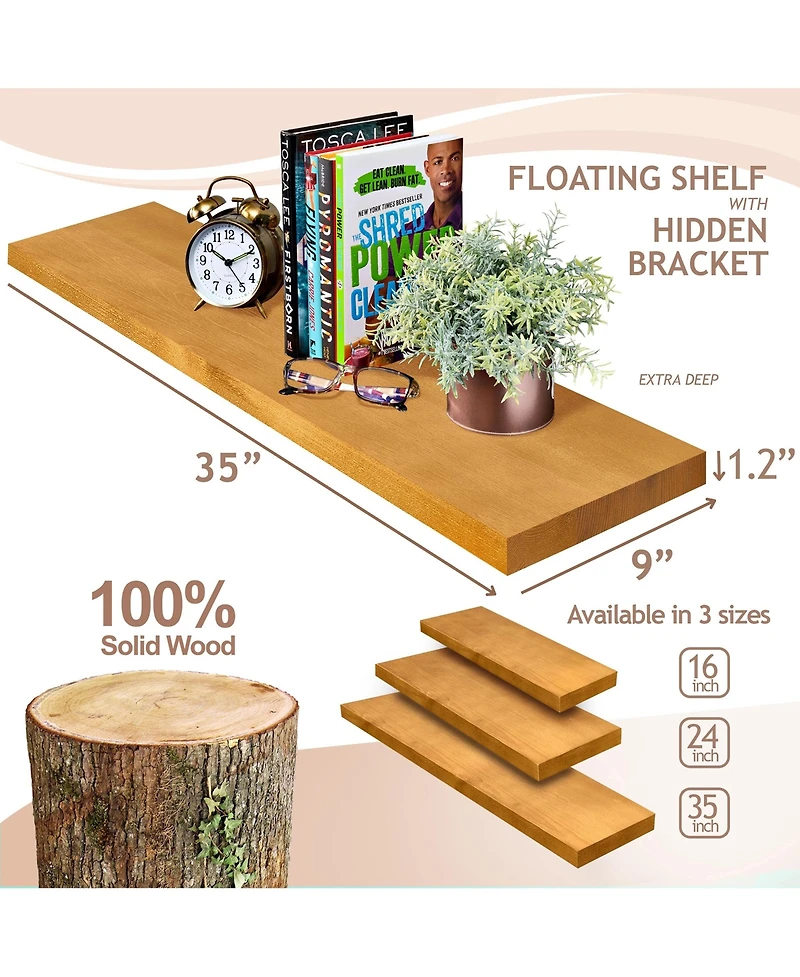 Sorbus 2 Pack 35" Solid Wood Floating Shelves - for Bathroom Decor, Books, Bedroom & Living Room