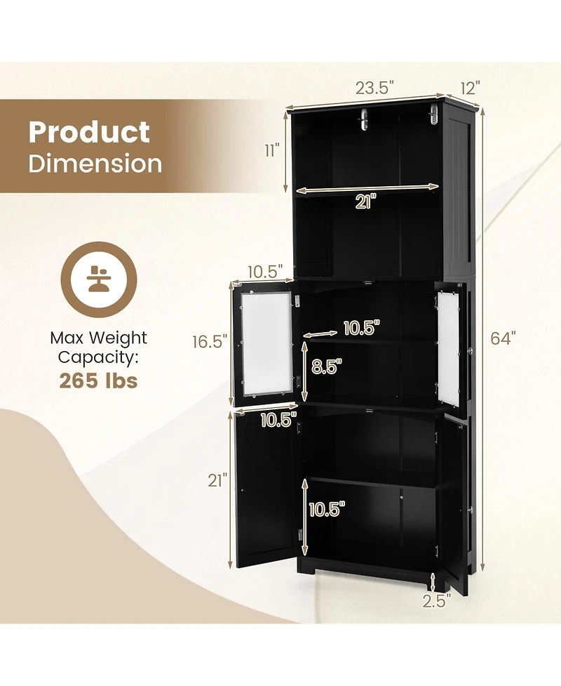 Slickblue 6-Tier Freestanding Bathroom Cabinet with 2 Open Compartments and Adjustable Shelves