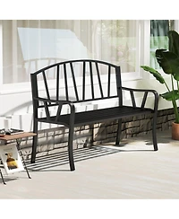 Gymax 51'' Metal Garden Bench Patio Slatted Bench for 2-3 People & Park-Style Loveseat