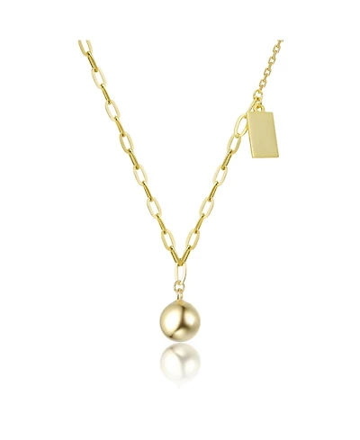 Rachel Glauber 14K Gold Plated Spherical Pendant with Rectangular Accent Necklace