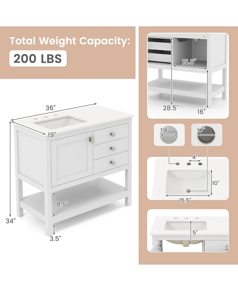Freestanding Bathroom Vanity Unit with Basin Floor Storage Cabinet