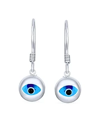 Bling Jewelry Turkish Spiritual Protection Amulet 3D Blue Nazar Evil Eye Round Circle Dangle Earrings Murano Glass .925 Sterling Silver Fish Hook