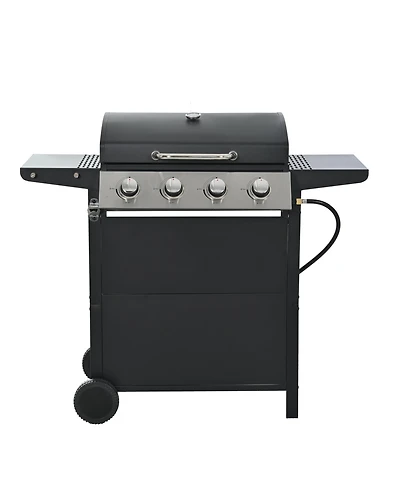Stainless Steel 4-Burner 37,000 Btu Propane Gas Grill with lid, 1 tray and 4 wheels