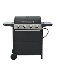 Stainless Steel 4-Burner 37,000 Btu Propane Gas Grill with lid, 1 tray and 4 wheels