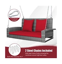 2-Person Patio Pe Wicker Hanging Porch Swing Bench Chair Cushion 800 Pounds