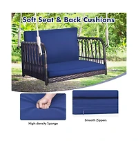 1-Person Rattan Hanging Porch Swing Seat with Cushions and Ropes