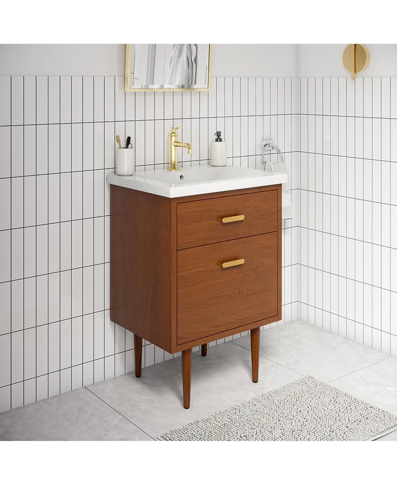 Brandy 24.5 in. W x 18.5 in. D x 34.7 in . H Bath Vanity in Honey Walnut with White Ceramic Top
