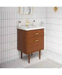 Brandy 24.5 in. W x 18.5 in. D x 34.7 in . H Bath Vanity in Honey Walnut with White Ceramic Top