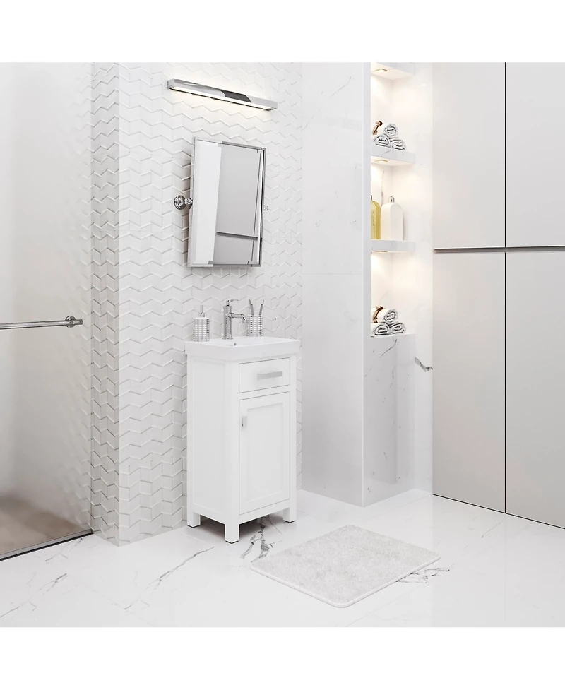 Mia 18 in. W Bath Vanity in Pure White Finish with Ceramics Integrated Vanity Top with White Basin