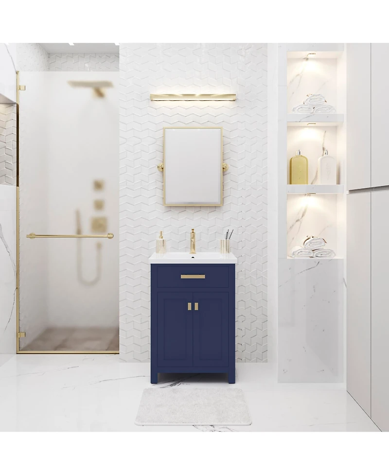 Myra 24 in. W Bath Vanity in Monarch Blue Finish with Ceramics Integrated Vanity Top with White Basin