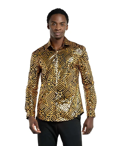OppoSuits Men's Shirt - Long Sleeve Shiny Snake Gold